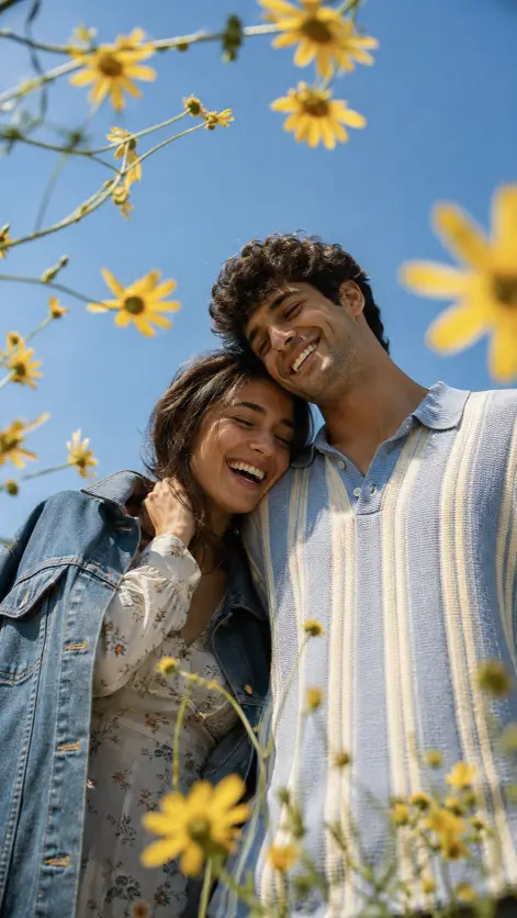 Wildflower Field Couple Portrait Prompt for Sunny Photos