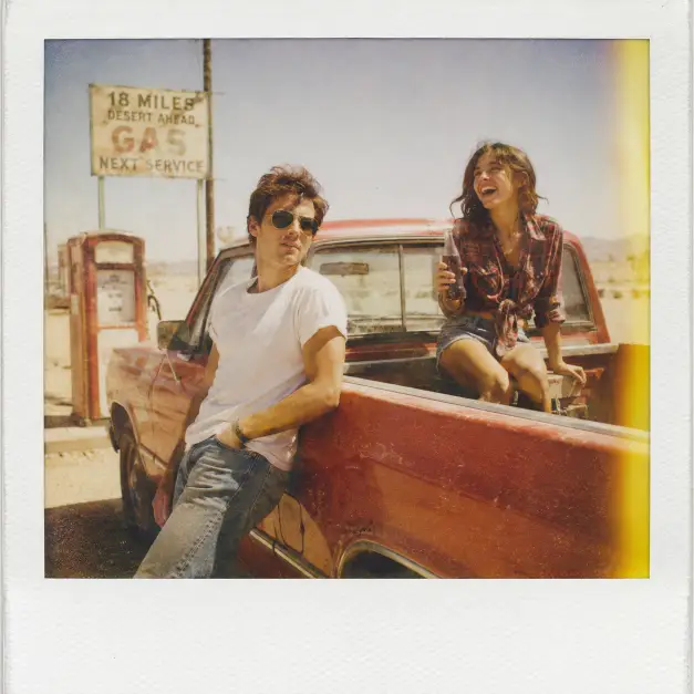 Vintage Polaroid Couple Portrait Prompt for Desert Roads