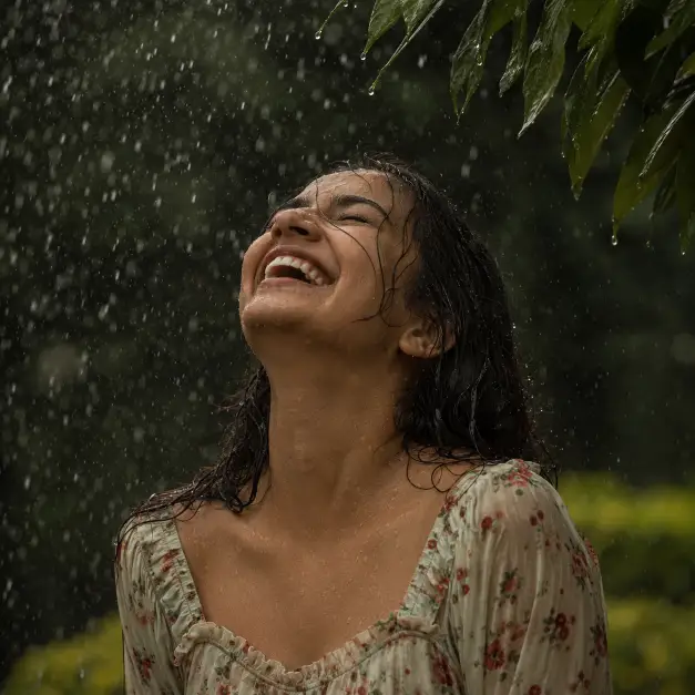 Laughing in the Rain Portrait Prompt for Candid Photos