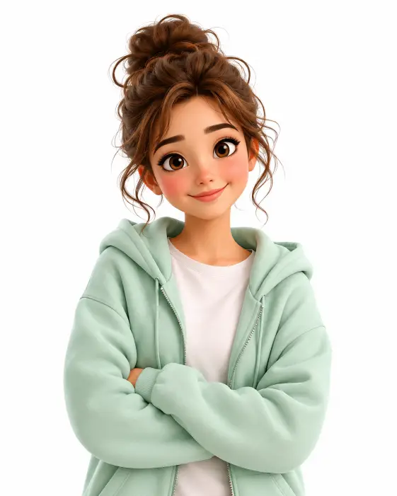 Mint Hoodie Character Portrait Prompt for Animated Style