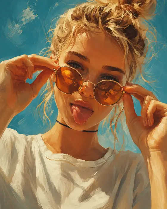 Playful Sunglasses Portrait Prompt for Digital Painting
