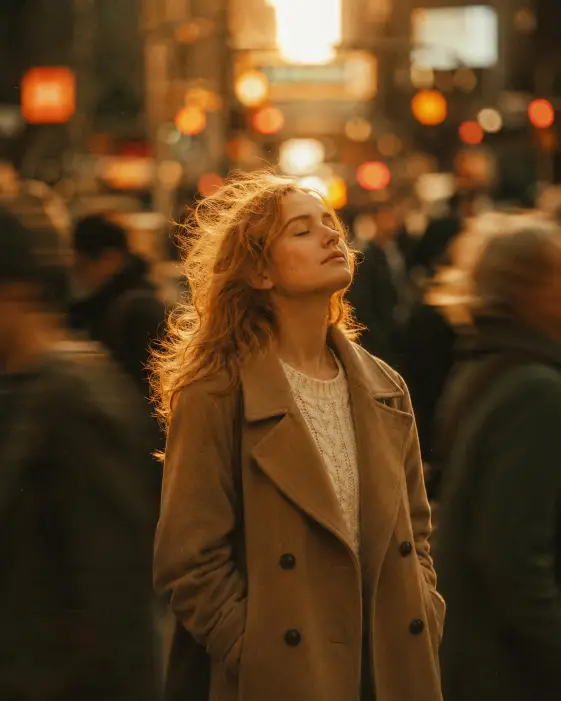 Cinematic Crosswalk Street Portrait Prompt for Warm Photos