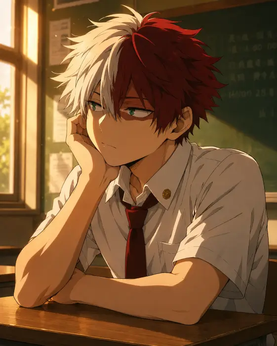 Anime Style Classroom Boy Prompt with Warm Sunlight