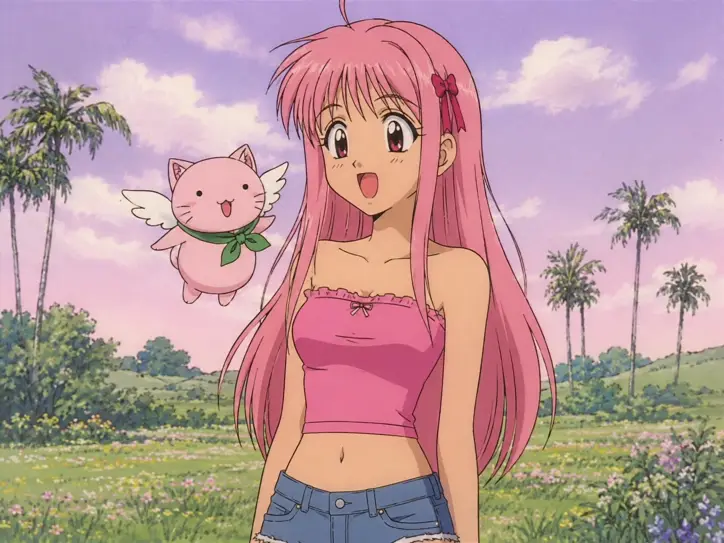 Retro Anime Meadow Portrait Prompt with Pastel Cel Shading