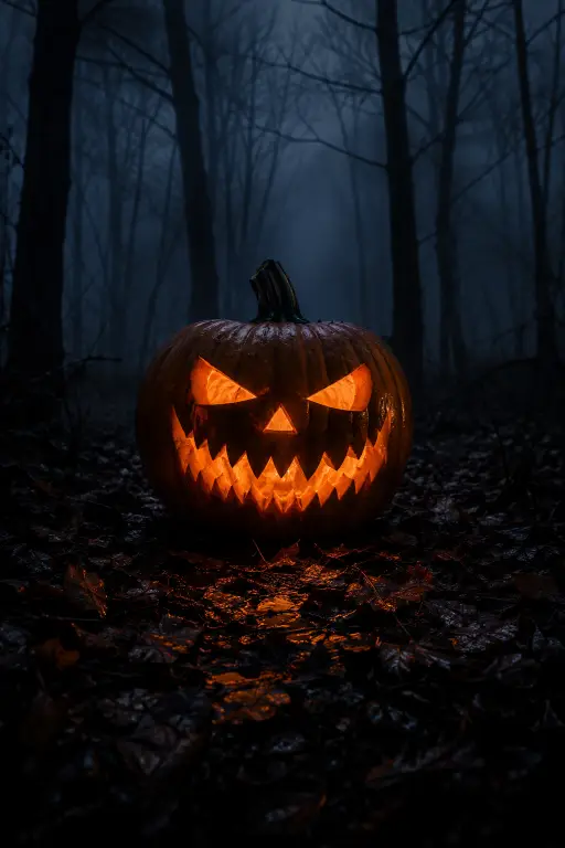 Jack O Lantern Horror Photo Prompt for Foggy Forest Nights
