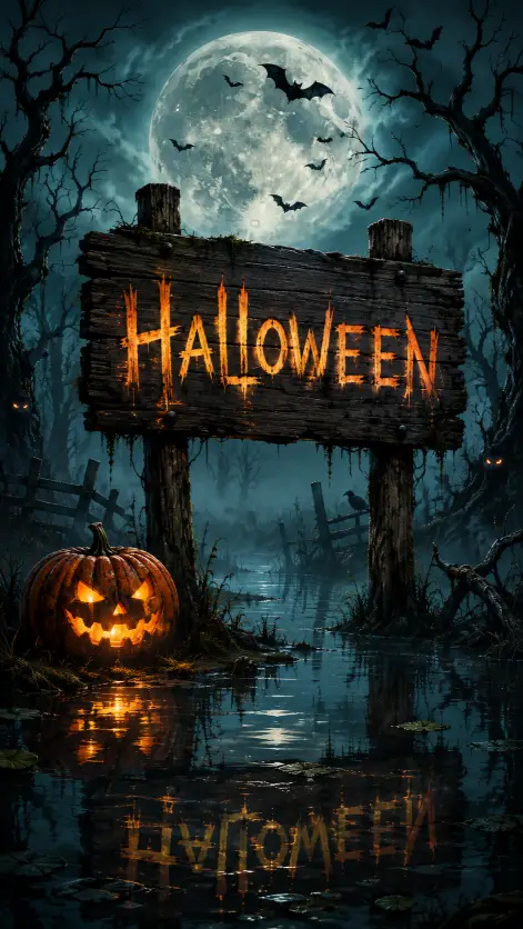 Halloween Swamp Signboard Prompt for Spooky Illustrations