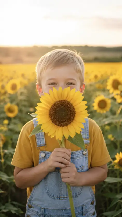 Sunflower Field Boy Portrait Prompt for Warm Summer Photos