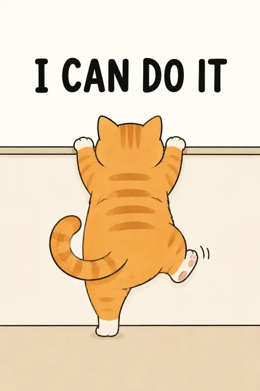 Cartoon Cat Illustration Prompt for Motivational Wall Art