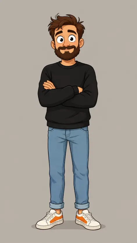 Bearded Man Cartoon Character Prompt for Flat Illustration